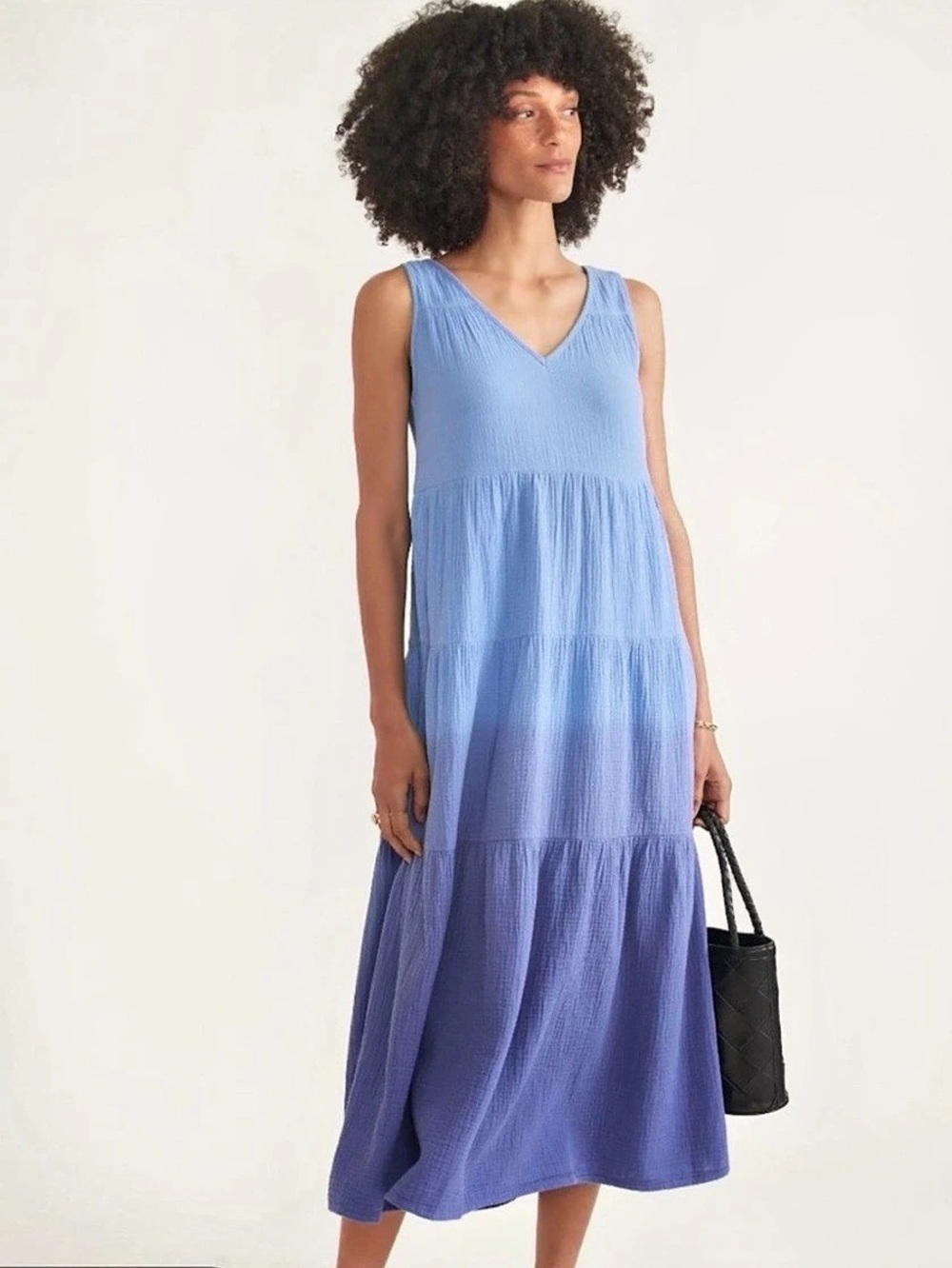 Marine Layer Maxi Dress Large Blue Ombre Corinne Tiered Gauze Beach Preppy